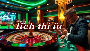 Overview of the lịch thi đấu for exciting casino games with vibrant roulette table action.